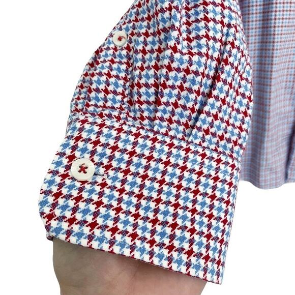 OXFORD Slim Fit Compact Cotton Houndstooth Shirt Tropical Accents (fits as M) - Picture 4 of 7